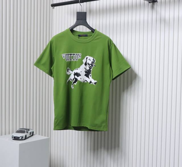 Louis Vuitton 路易威登 25Ss金毛猎犬图案圆领短袖T恤 男女同款 -采用原版280G100%纯棉面料 柔软舒适 螺纹同缸定染零色差 独家品质区别