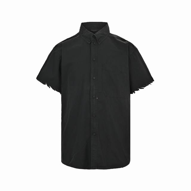 Balenciaga 巴黎世家 24Ss 后背双B图腾拼接短袖衬衫 洗破裂特殊工艺印花 印花需要洗水后才能自然破裂 对色定染面料 搭配超精细平网印花工艺 成衣