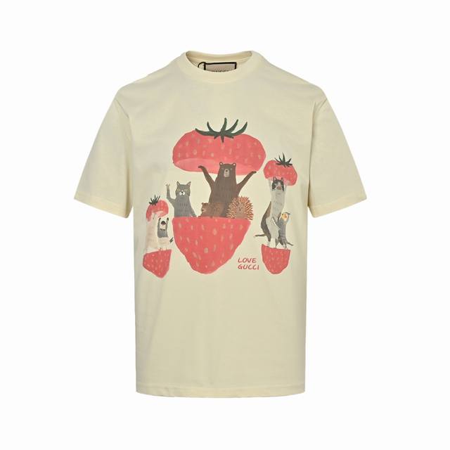 Gucci 古驰 25Ss 趣味卡通系列印花短袖 定织定染260克进口原版面料,搭配32支1×1棉盖丝罗纹。 面料、罗纹同缸无色差， 胸前卡通虎康丽机数码印花