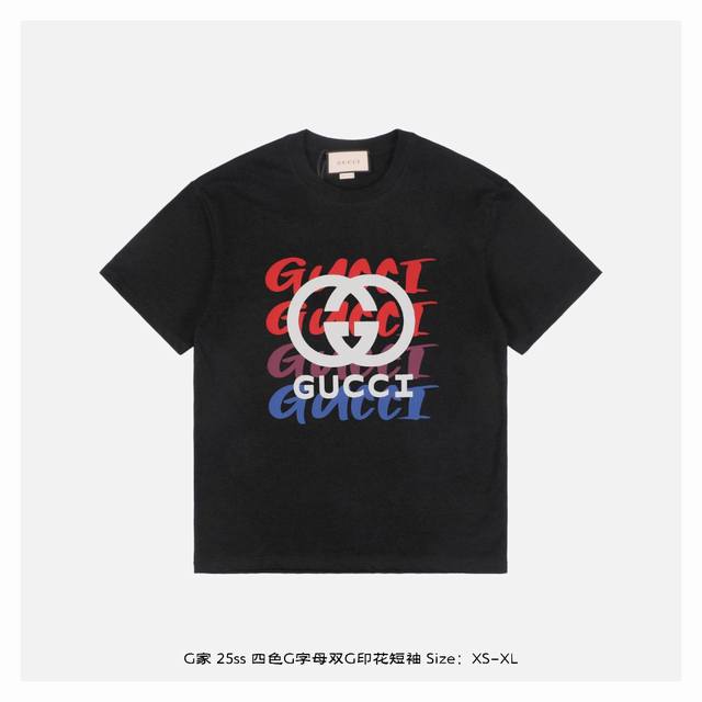 Gucci 古驰 25Ss 四色G字母双G印花短袖 面料采用260克重精梳棉，定制32支1*1螺纹，成衣两遍水洗处理，面料舒适亲肤无异感，定制定染面料，纺织密
