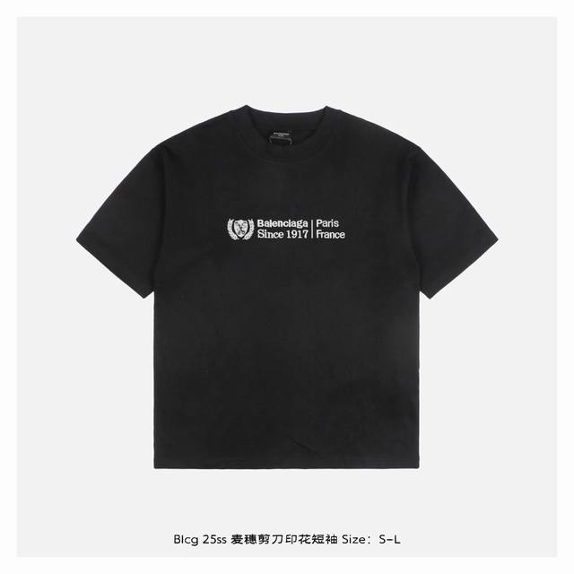 Balenciaga 巴黎世家 25Ss 麦穗剪刀印花短袖 面料采用280克重精梳棉，定制32支1*1螺纹，成衣两遍水洗处理，面料舒适亲肤无异感，定制定染面料