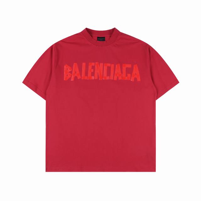 Balenciaga 巴黎世家 美纹纸胶带拉浆印花短袖T恤. 砖柜同步.面料采用巴黎Zp定织定染全棉双纱紧密棉.克重260克，布面干净.布纹清晰，柔软舒适，螺纹