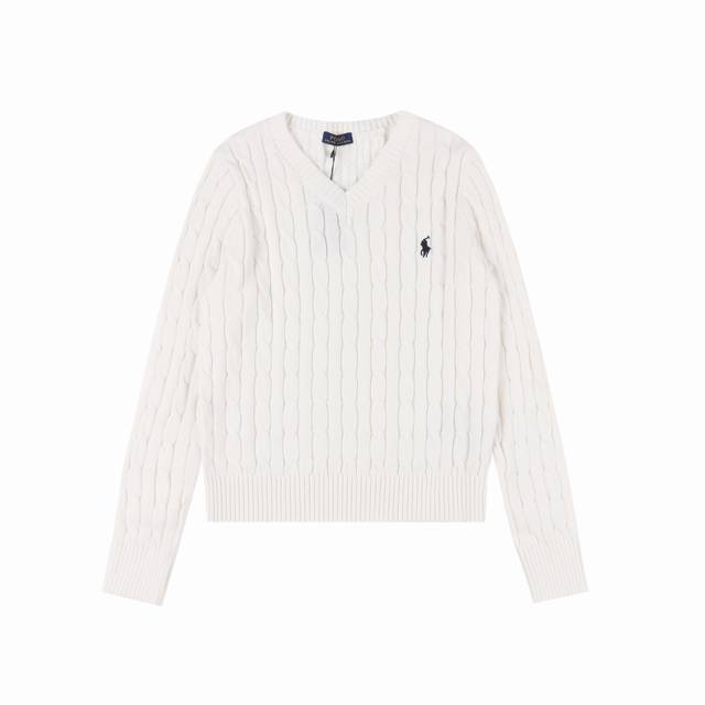 Ralph Lauren 拉夫劳伦 24Fw 女士绞花V领毛衣 Rl｜拉夫劳伦Polo经典胸前战马刺绣绞花纹麻花扭绳V领毛衣高品质跟着博主学穿搭！春天了 来一件