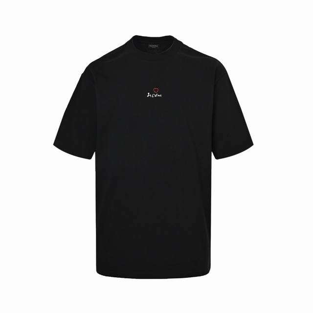 Balenciaga 巴黎世家 25Ss 情人节限定爱心刺绣短袖 洗水磨烂破洞 前幅爱心英文字母Logo标刺绣 后幅下摆巴黎英文Logo Os落肩宽松版型 男