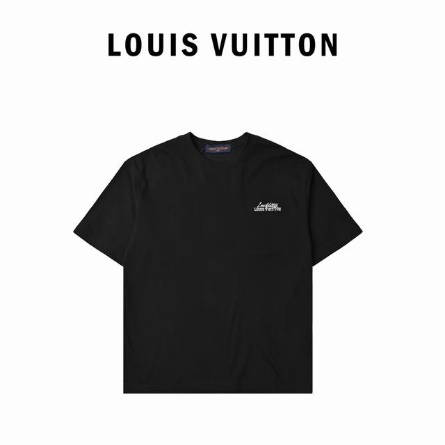 Louis Vuitton路易威登重磅字母绣花短袖 章仔五花Logo贴布绣设计 定制260克双纱百棉面料 男女同款短袖 颜色：黑 白 货号612120003 尺