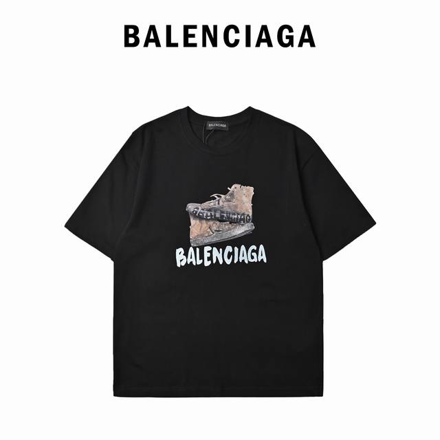 Balenciaga 巴黎世家 做旧鞋子字母印花短袖T恤 Logo标识精致升级，原版面料，官方同款 定制280克同缸染面料 手感非常舒服 春夏砖柜同步 时尚又个