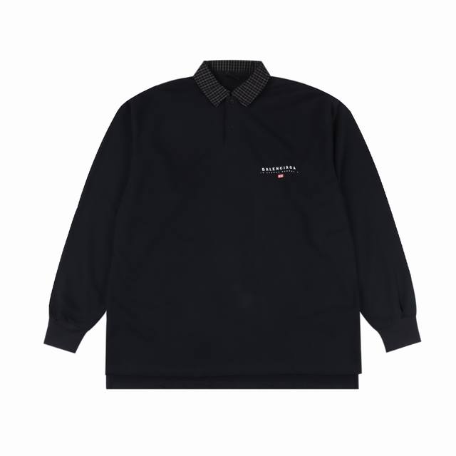Balenciaga 巴黎世家 格纹领长袖Polo 定染的280克小毛圈棉 胸口的小标是进口机百灵达刺绣丝网厚版印花 开模贝壳扣细节拉满 宽松版型一刀未改 Si