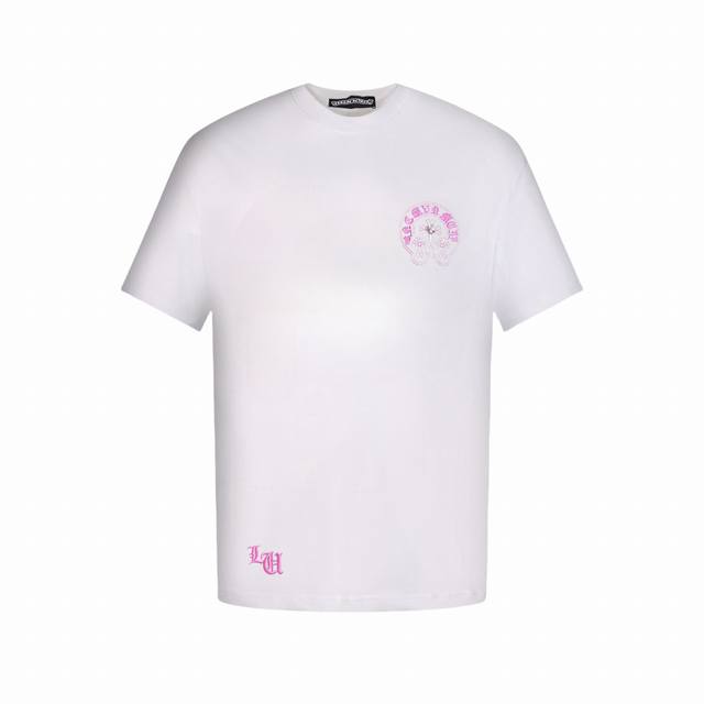 Chrome Hearts 克罗心 25Ss 马蹄激光烧花贴布粉绣短袖T恤 最高版本原身布激光烧花贴布绣字母精致刺绣 辅料:开模原版过鉴定领标-100%真丝洗水