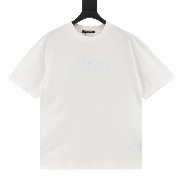 Louis Vuitton 路易威登 25Ss 三圆环老花刺绣短袖 面料采用280克重精梳棉，定制32支1*1螺纹，成衣两遍水洗处理，面料舒适亲肤无异感，定制定