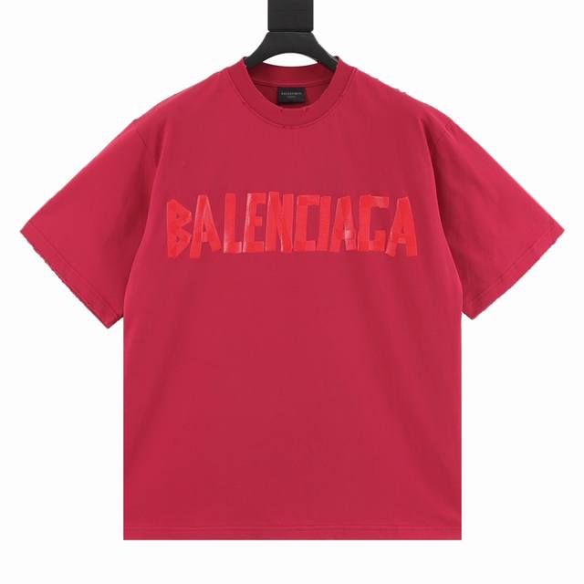 Balenciaga 巴黎世家 美纹纸胶带拉浆印花短袖T恤. 砖柜同步.面料采用巴黎Zp定织定染全棉双纱紧密棉.克重260克，布面干净.布纹清晰，柔软舒适，螺纹
