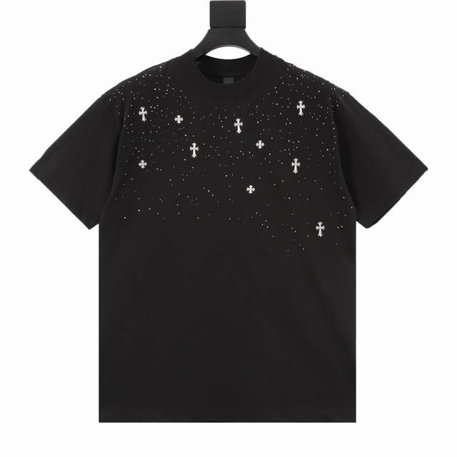 Chrome Hearts 克罗心 满天星烫钻短袖T恤 采用直喷进口机器印花 五金辅料均开磨定制 正确配置 黑色2025克罗心正品包装 280克定制定染双纱棉