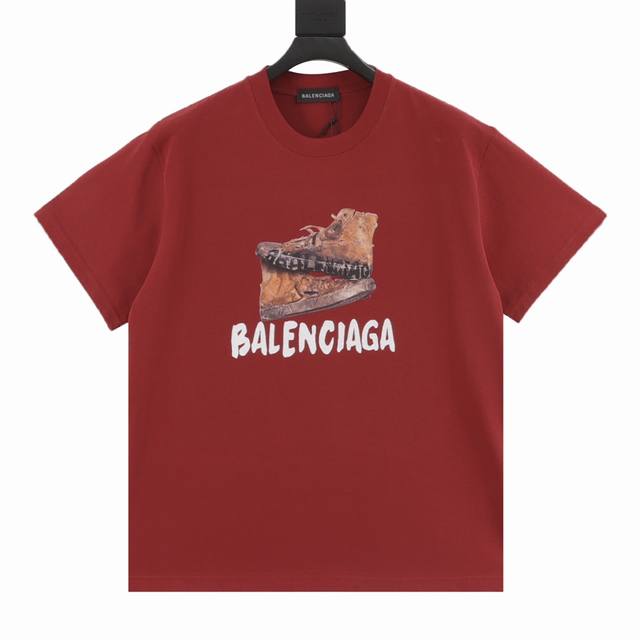 Balenciaga 巴黎世家 做旧鞋子字母印花短袖T恤 Logo标识精致升级，原版面料，官方同款 定制280克同缸染面料 手感非常舒服 春夏砖柜同步 时尚又个