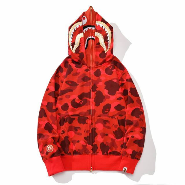 上新 高版本 Bape 鲨鱼头土豪金双帽迷彩卫衣 形象让你成为最靓仔 官网发售款｜超级推荐｜超人气单品 亮点满满 秋冬宽松连帽卫衣 不起球不变形 原装包装 正品