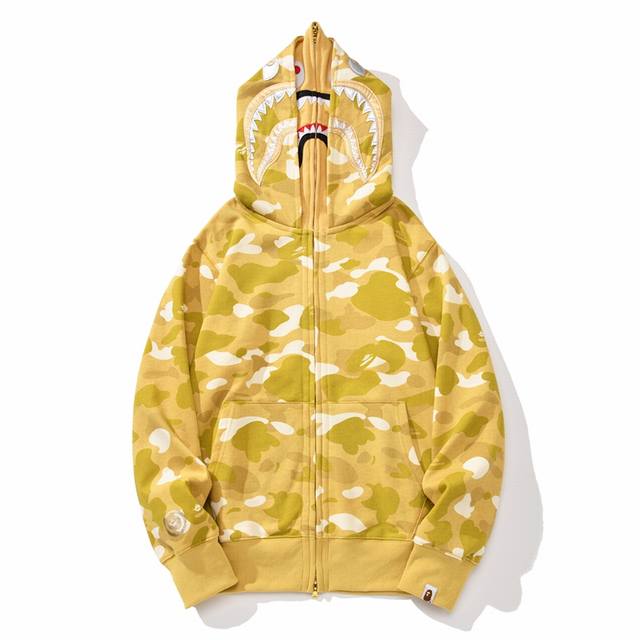 上新 高版本 Bape 鲨鱼头土豪金双帽迷彩卫衣 形象让你成为最靓仔 官网发售款｜超级推荐｜超人气单品 亮点满满 秋冬宽松连帽卫衣 不起球不变形 原装包装 正品