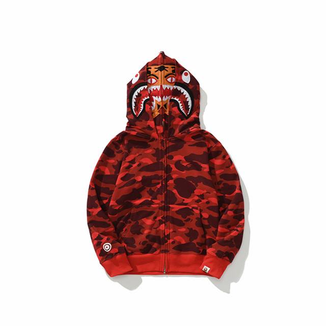 上新 高版本 Bape 鲨鱼头老虎头双帽迷彩卫衣 形象让你成为最靓仔 官网发售款｜超级推荐｜超人气单品 亮点满满 秋冬宽松连帽卫衣 不起球不变形 原装包装 正品