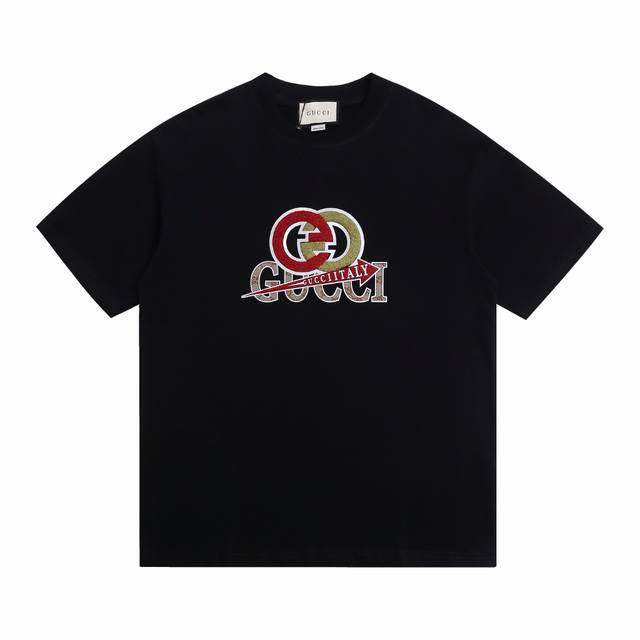 上新 高版本 Gucci古驰羊羔毛烫标短袖 最高版本！定制面料270克100%双纱全棉！字母硅胶批彩色绣花布工艺设计！ 辅料：开模原版过鉴定领标100%真丝洗水