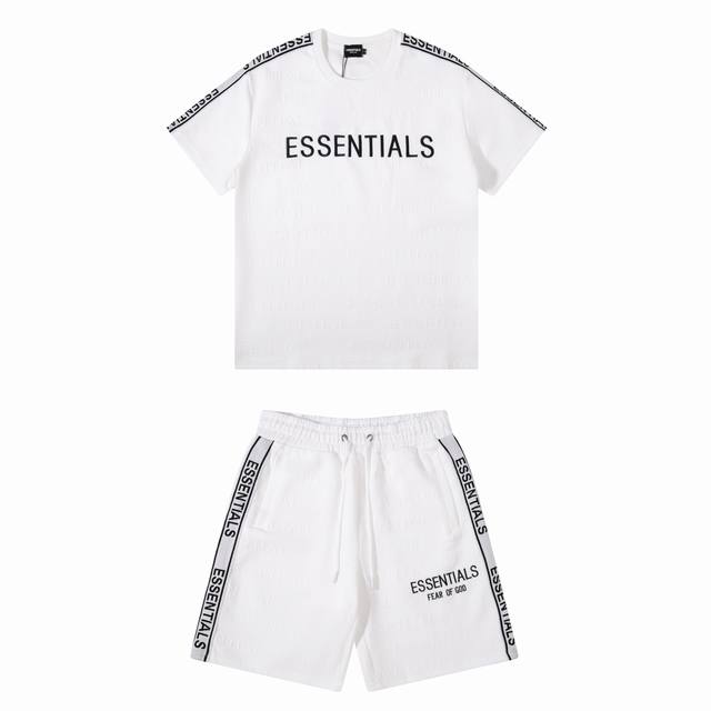 一套不拆 Essentials2025新款凹凸绣花情侣款短袖裤套装 采用高成本300克丝光纯棉凹凸面料 厚实挺阔 立体Os剪裁版型 时尚百搭 网红同款 匠心款