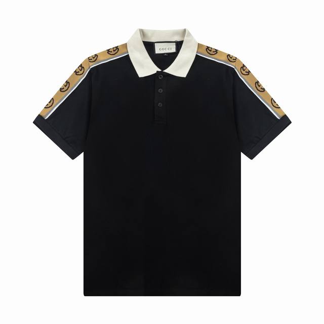 古驰 Gucci 2025∽新款高品质翻领Polo衫，高瑞精品Logo扣子，做工精致，官网同步，时尚百搭 颜色：卡其 黑色 码数：M-3Xl