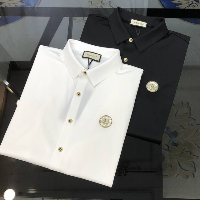 G*Cci 古齐早春新款男士原单休闲长袖衬衫 官网同步发售 简洁时尚百搭 高端品质无缝切割包边 胸前烫印Logo图案设计 定制进口锦氨天丝棉面料 弹力大 不起皱
