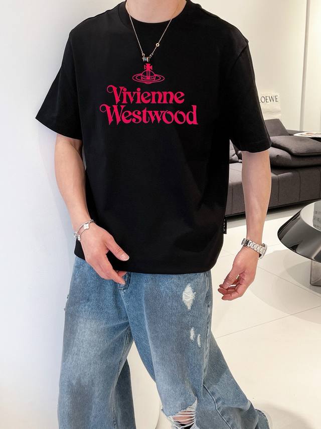 Viv*Enne Westwood 西太后2025春夏新款原单男士圆领短袖T恤 专柜同步售卖 爆款高端品质 高版本 Os版型阔版 立体印胶字母Logo设计 定制