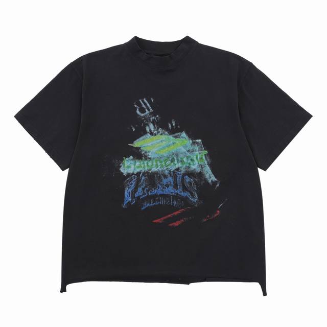 Balenciaga巴黎世家Blcg25Ss水洗手工割破.幻影涂鸦短袖T恤 Size：Xs-L
