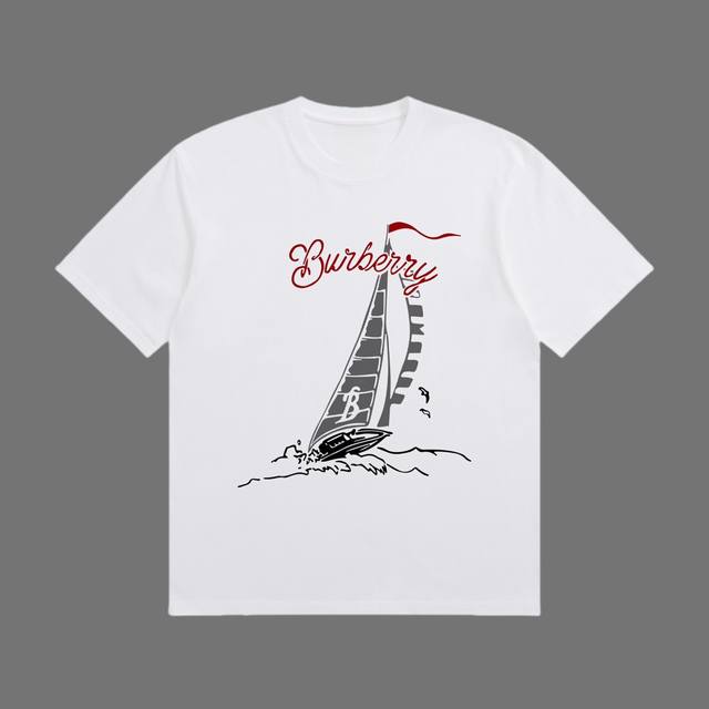 合作让利 高端品质 Burberry 2025Fall 春夏系列 帆船短袖T恤 区别普通印花 定织270G32支双纱纯棉面料 宽松版型 男女同款 Size：S