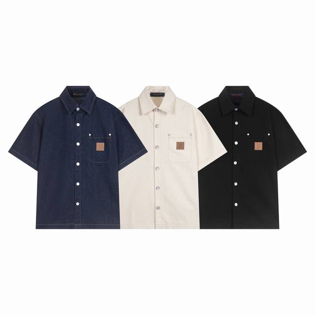 Louis Vuitton 路易威登，Lv贴布字母后背印花牛仔短袖衬衫，T-Shirt 联合国系列，一整个街头潮流感拉满，贴布字母设计大胆又吸睛，经典老花元素融