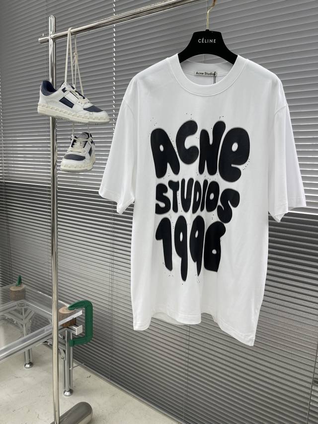 Acne 2025春夏新款字母印花短袖 Os廓形宽松版 黑 白 姜黄3色 男女同款 重磅纯棉泼墨印花半袖T恤 重磅纯棉休闲百搭的一款 上身很舒适 特别适合我这种
