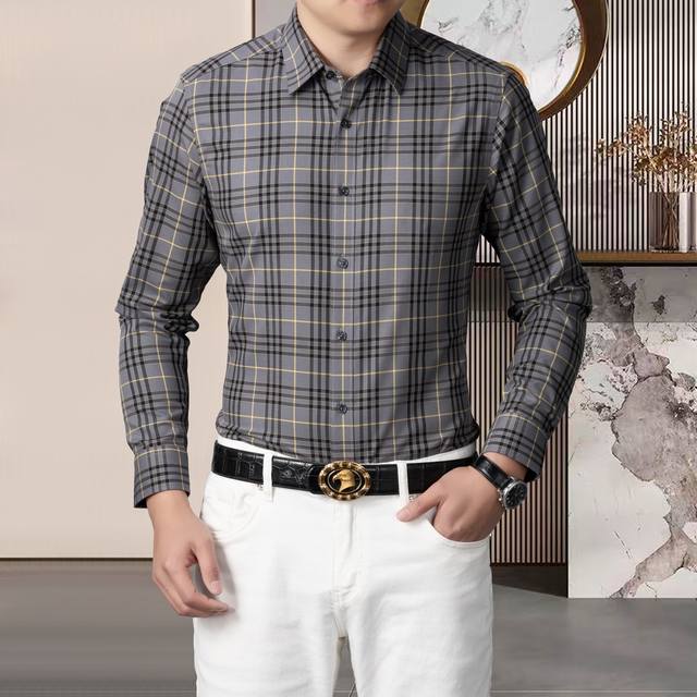 巴宝莉 Burberry 2025Ss春夏新款男士长袖经典格子衬衣 衬衫，高端版本！专柜定制面料 透气舒适度高，细节无可挑剔，品牌元素设计理念，体现高品质。手感