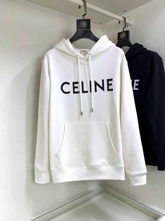 Celine 赛琳 高版本 码数：S-Xl 顶级长袖套头卫衣 高级定制百搭款，意大利进口面料任何人都可以轻松驾驭 面料全订制工艺 胸前奢华经典品牌最新Logo设