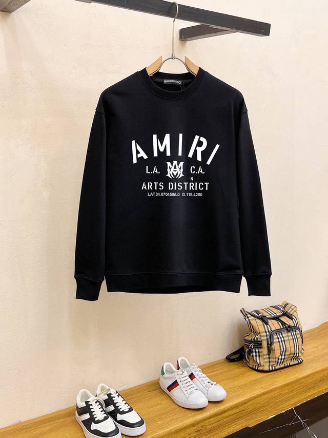 直 品牌 Amiri 胖子福音 2025Ss春款最新款长袖圆领卫衣，官网同步发售 清爽透气 采用顶极天丝罗马 舒适柔软 3D立体清晰 时尚感超好 送礼自留佳品