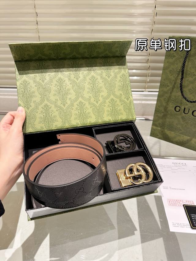双头 钢扣 高版本！腰带Gucci牛皮皮带～热门款 男女通用皮带里面最火的版本啦～质量很好 全套包装！五金绝对不褪色 皮带头和专柜一样的哦～ 配礼盒手提袋发票