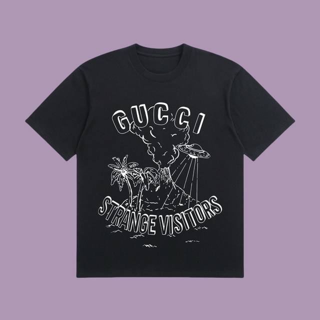 合作让利 高端品质 Gucci 2025Fall 春夏系列 火山Ufo短袖T恤 区别普通印花 定织270G32支双纱纯棉面料 宽松版型 男女同款 Size：S