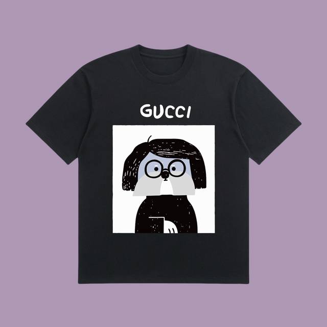 合作让利 高端品质 Gucci 2025Fall 春夏系列 齐发狗狗短袖T恤 区别普通印花 定织270G32支双纱纯棉面料 宽松版型 男女同款 Size：S M