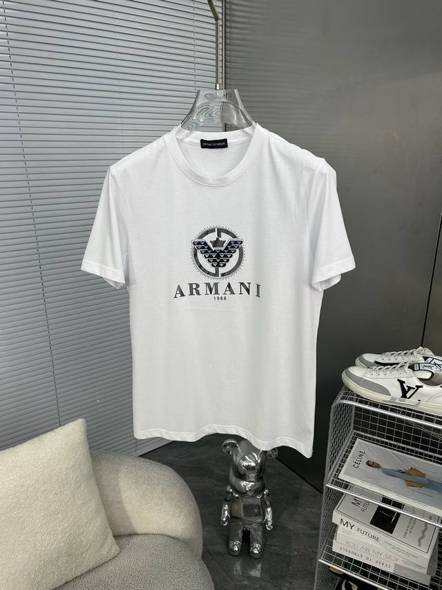 Armani阿玛尼 2025Ss春夏高品质丝光棉短袖T恤 M-6Xl可穿至230斤 顶级原单品质，当下最新工艺要求，顶级订单要求车线做工，超级好搭配，顶级定制，