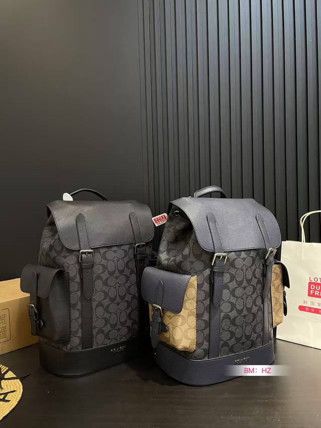 蔻驰 Coach West 35 黑色老花拼色双肩包 全身配皮 男女同款大号双肩包 全黑经典设计 经典百搭 性价比超高 入门级的经典包款 尺寸33*41