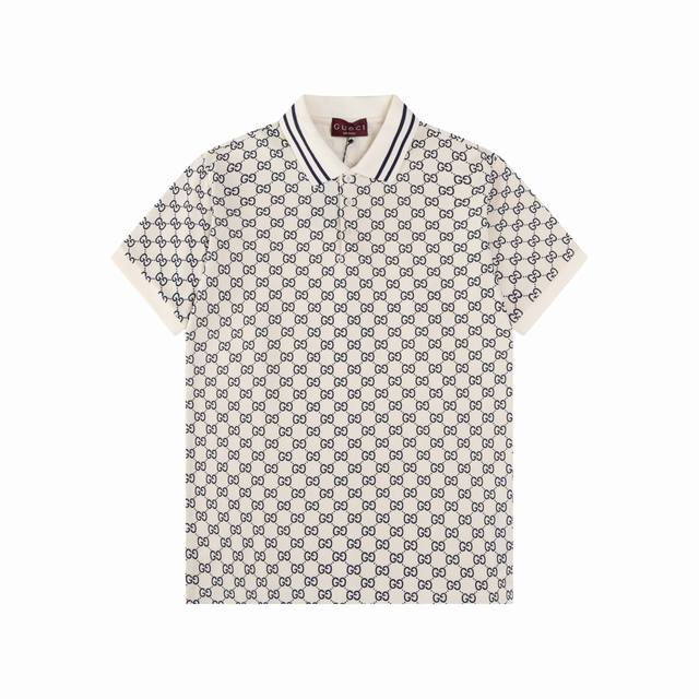 Gucci 古驰 25Ss新款 经典双Gg老花 满印Polo 230克重全棉珠地 颜色：浅杏 浅灰 宝兰 深灰 码数：S M L Xl Xxl