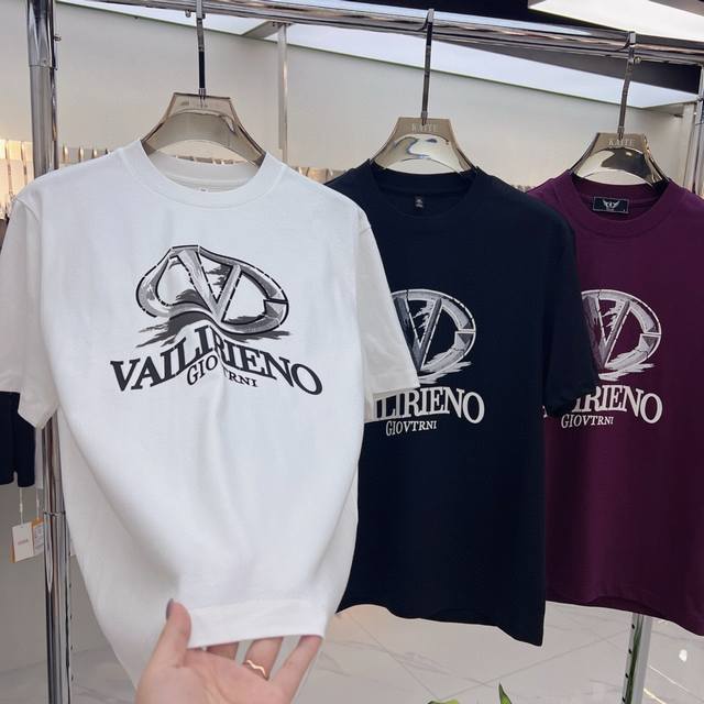 Val*Ntino 华伦天奴2025春夏新款原单男士圆领短袖T恤 专柜同步售卖 爆款高端品质 高版本 Os版型阔版 直喷印花字母Logo图案设计 定制进口双股1