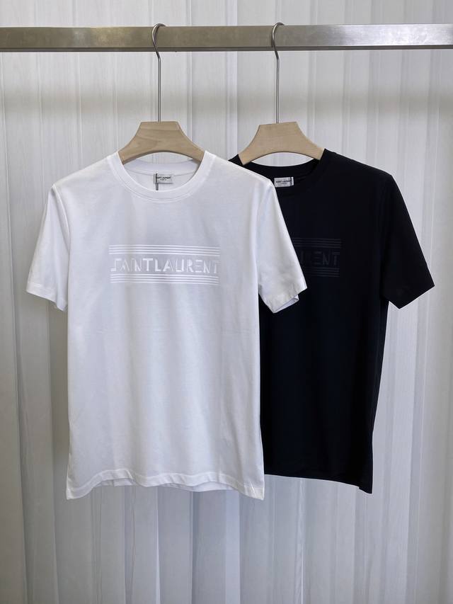 Saint Laurent.圣罗兰 25春夏新品品牌字母徽标印花短袖T恤，定制80支3股纱纯棉面料；黑色 白色 S～Xxxl