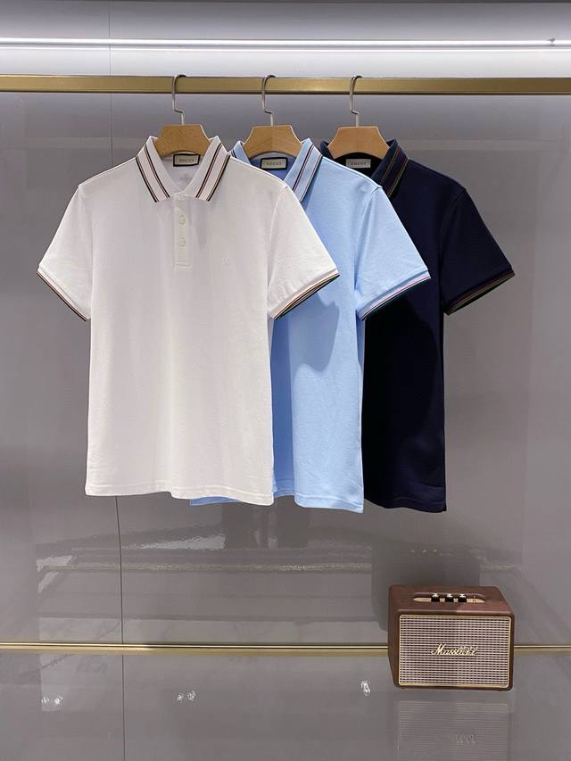 Dc翻领T恤25Fw夏季出品新款！-Gucc*I男士经典轻商务休闲三粒扣翻领短袖！都市高端品质珠地轻薄纯棉系列，简洁时尚百搭休闲风格，简约大气又不失优雅体面过人