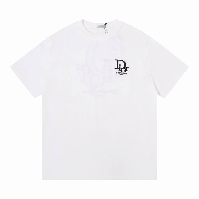 隔天 25Ss早春Dior 迪奥新款 刺绣Logo 260克圆领短袖T恤 字母毛巾绣 高版本 高品质 时尚个性 百搭潮流 纯原品质 原版面料 颜色: 黑色 白色