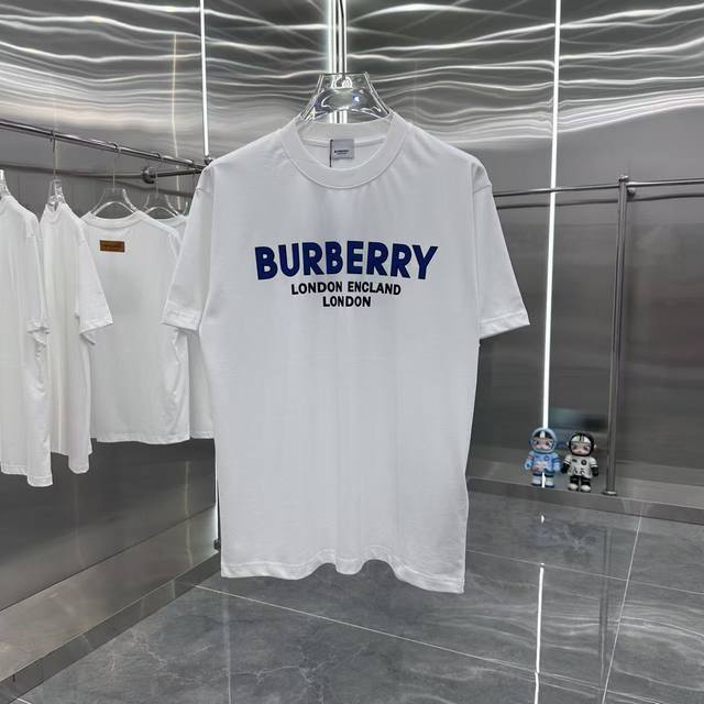 Bur巴宝莉 2025春夏新款260克短袖T恤 个性印花 男女同款宽松版 S M L Xl Xxl 五个码 黑色 白色 灰色