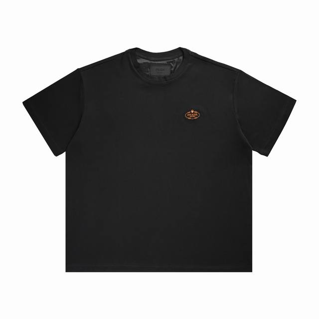 prad 胸口贴布绣花短袖 高支数双股纯棉面料 胸前定位贴布绣 成衣水洗后触感更加亲肤柔软 码数Xs-L