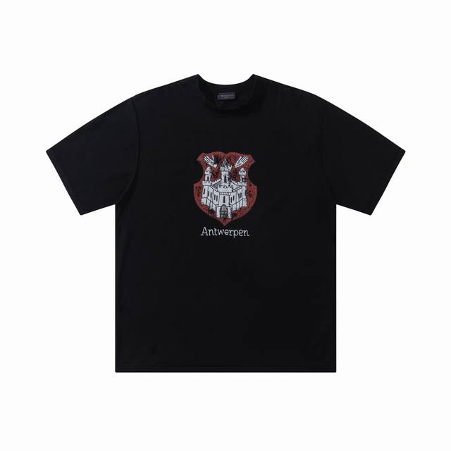 特价 Blcg 24夏季新款 安特卫普做旧短袖 宽松廓形版 做旧城堡图案斑驳感十足 成品洗水再破坏工艺 码数Sml