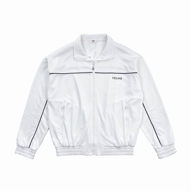 特价 Celin* 22Fw秋冬新品 织带印花拉链运动外套 侧面织带夹边工艺 简约百搭款 码数Sml