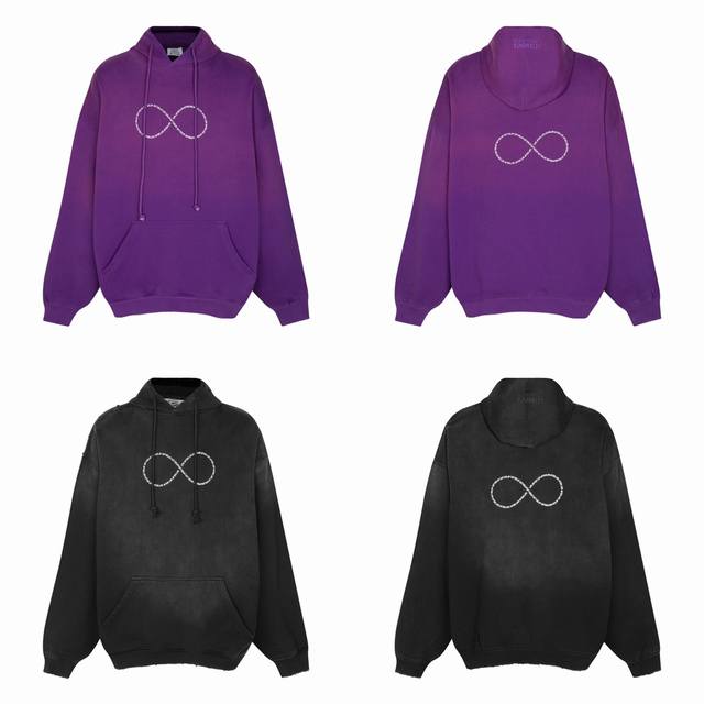 V128 洗水破旧连帽卫衣 Vetements 23Ss 新款前胸Logo毛圈洗水连帽卫衣 明星同款 采用480克重紧密单股纯棉毛圈面料及配套螺纹，这款工艺繁琐