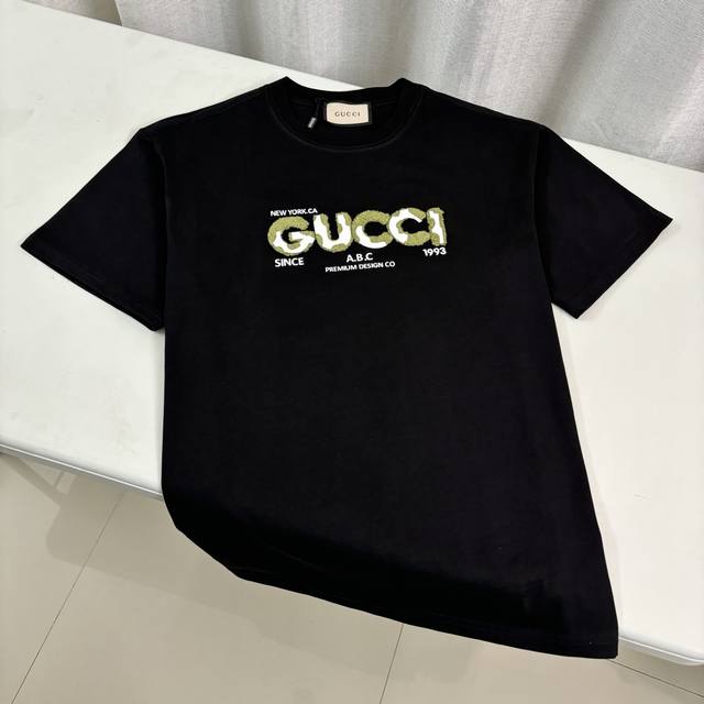 Gucci 古驰 2025 Logo印花圆领套头短袖 26S 双纱纯棉260克 尺寸 Xs-L