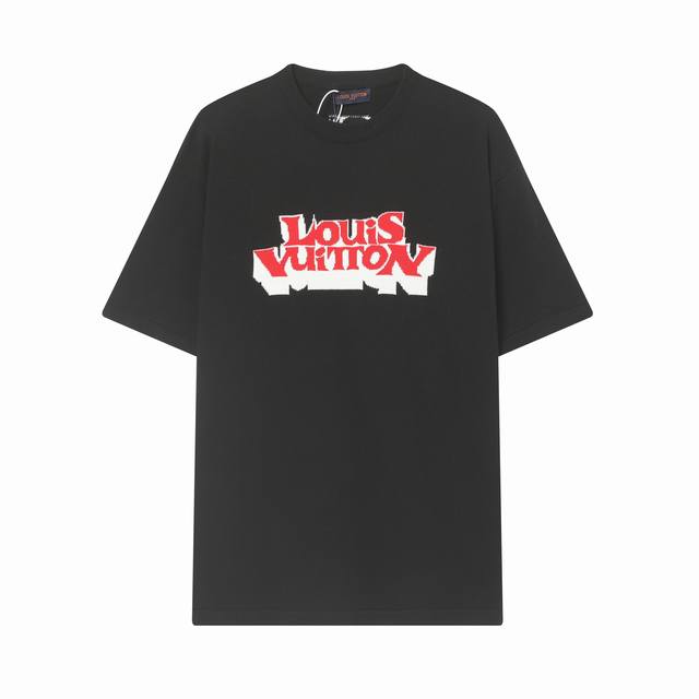 h611# 高品质 Lv路易威登提花字母Logo针织圆领短袖 高端品质 三标齐全，舒适透气，经典简约，精致时尚，细节呈现高端品质，男女同款。 颜色:黑色 白色