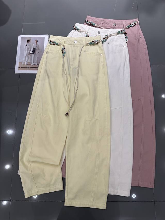 Ysl 圣罗兰新款 珠子腰带香蕉裤裤 面料质感 非常好 版型超正 修饰腿型 时尚百搭显瘦 三色 Smlxl