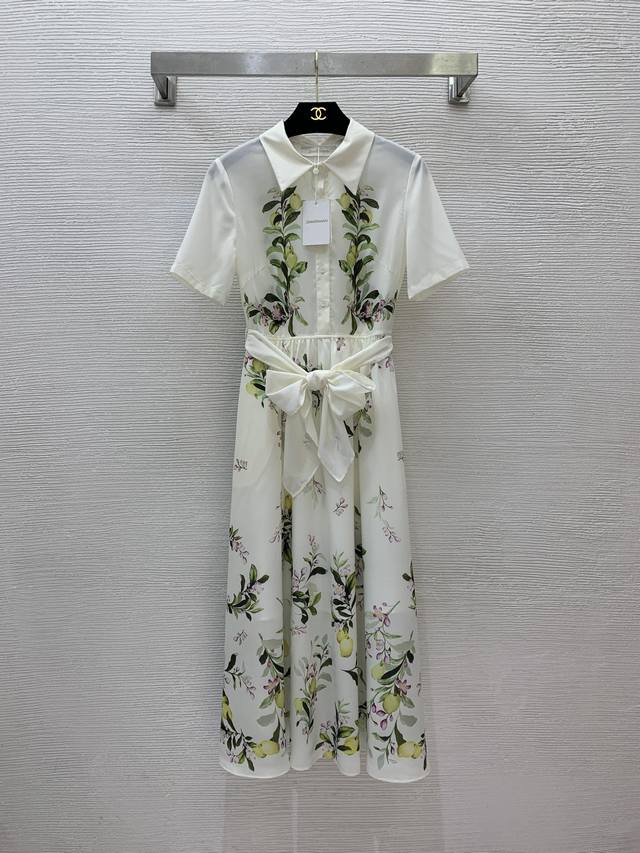Zimmerma*N兹默曼澳洲品牌 高端定制花枝绿叶印花半身系扣门襟翻领收腰大摆短袖连衣裙！ S码：胸围86，袖长23，腰围70，裙长121
